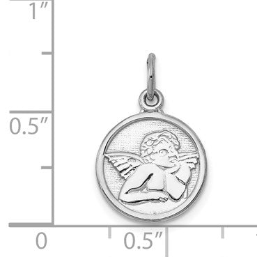 14k White Gold Polished Angel Round Charm