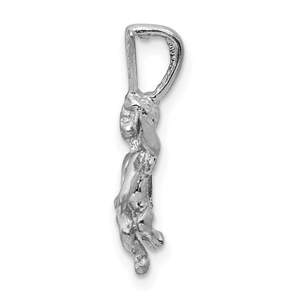 14k  3-D White Gold Satin and Diamond-cut Angel Pendant