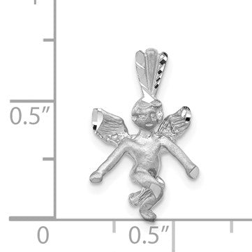 14k  3-D White Gold Satin and Diamond-cut Angel Pendant