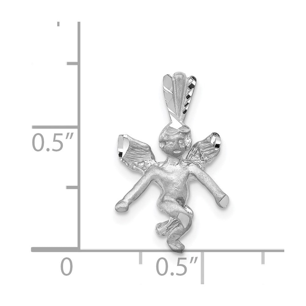 14k  3D White Gold Satin Angel Pendant