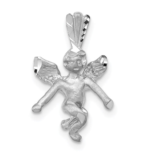 14k  3D White Gold Satin Angel Pendant