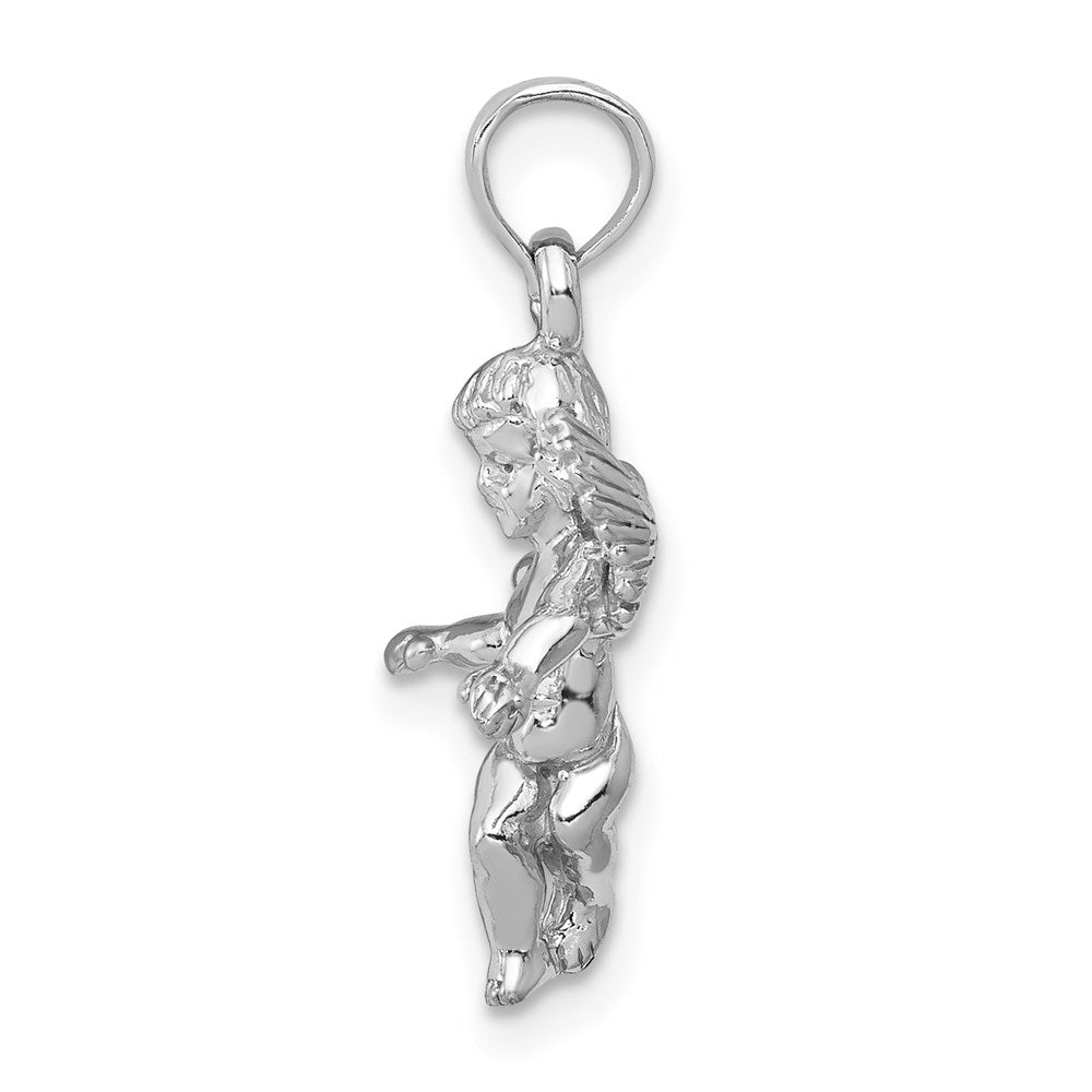 14k  3D White Gold Polished Solid Angel Pendant