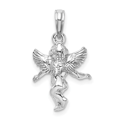 14k  3D White Gold Polished Solid Angel Pendant