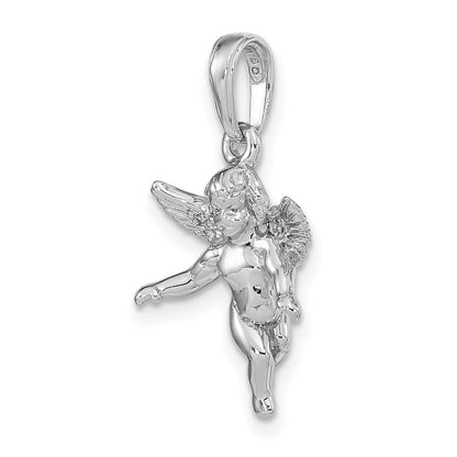 14k  3D White Gold Polished Solid Angel Pendant