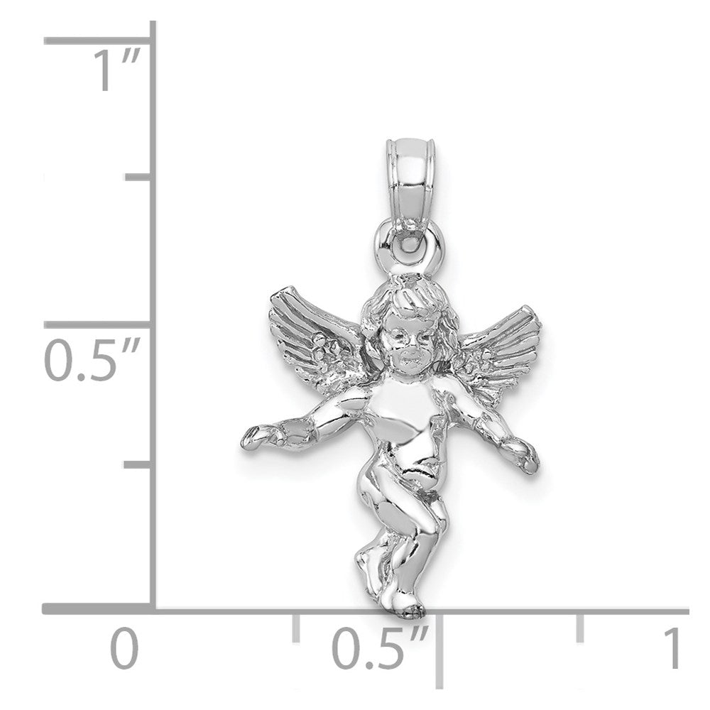 14k  3D White Gold Polished Solid Angel Pendant