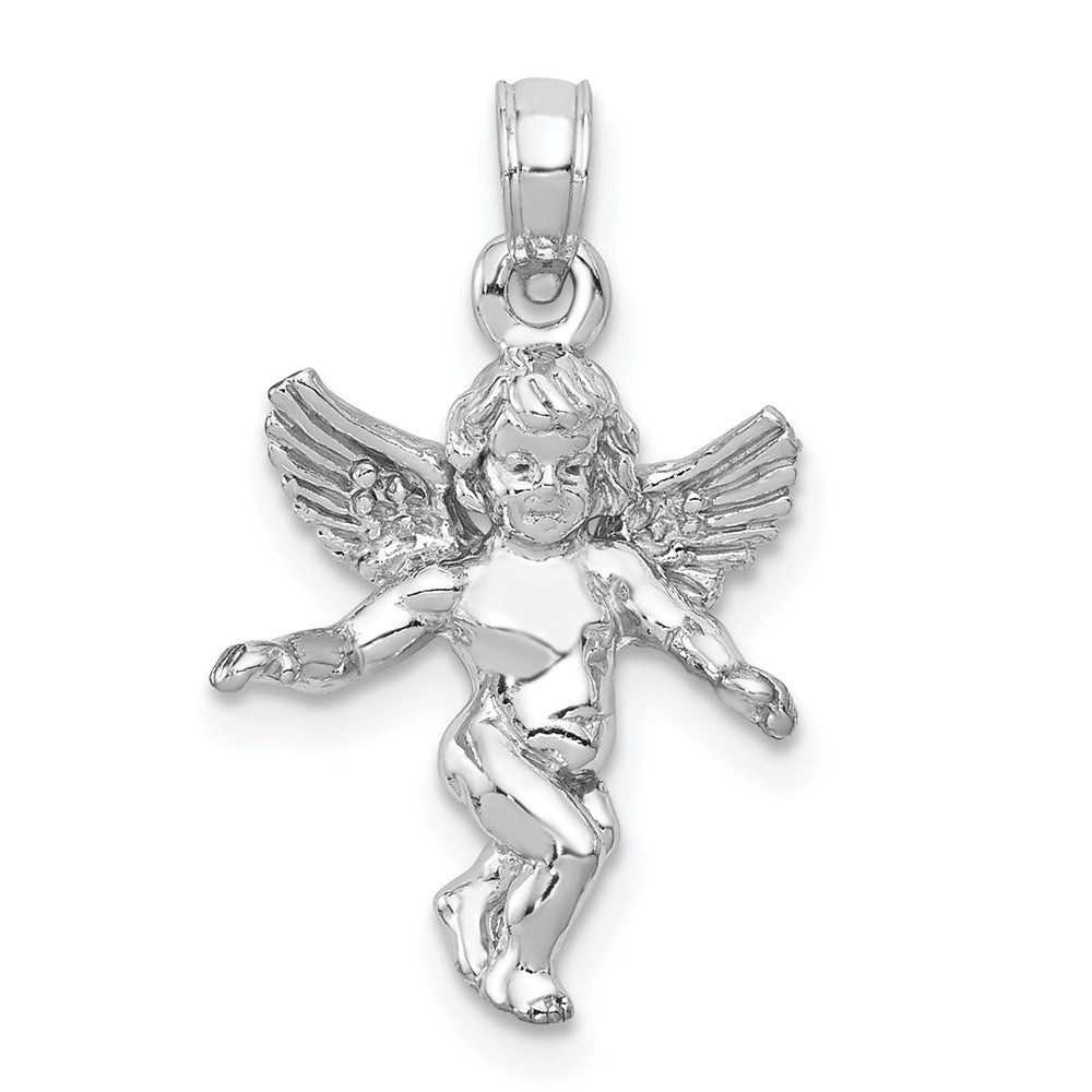 14k  3D White Gold Polished Solid Angel Pendant