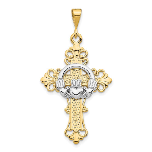 14k Two-tone Claddagh Cross Pendant