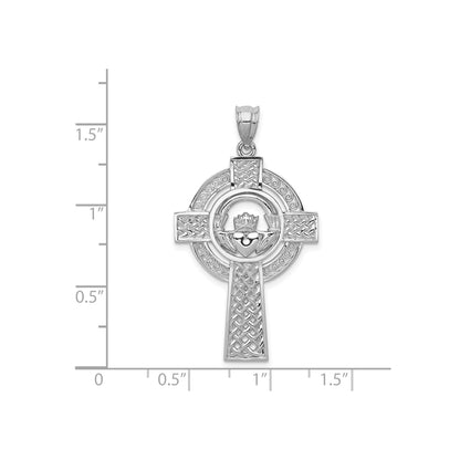14k White Gold Celtic Claddagh Cross Pendant