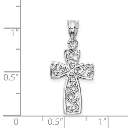 14k White Gold Filigree Cross Pendant