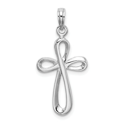 14k White Gold Polished Ribbon Cross Pendant