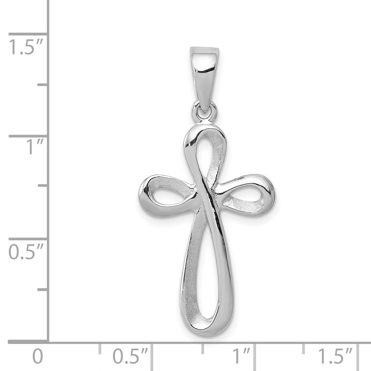 14k White Gold Polished Ribbon Cross Pendant