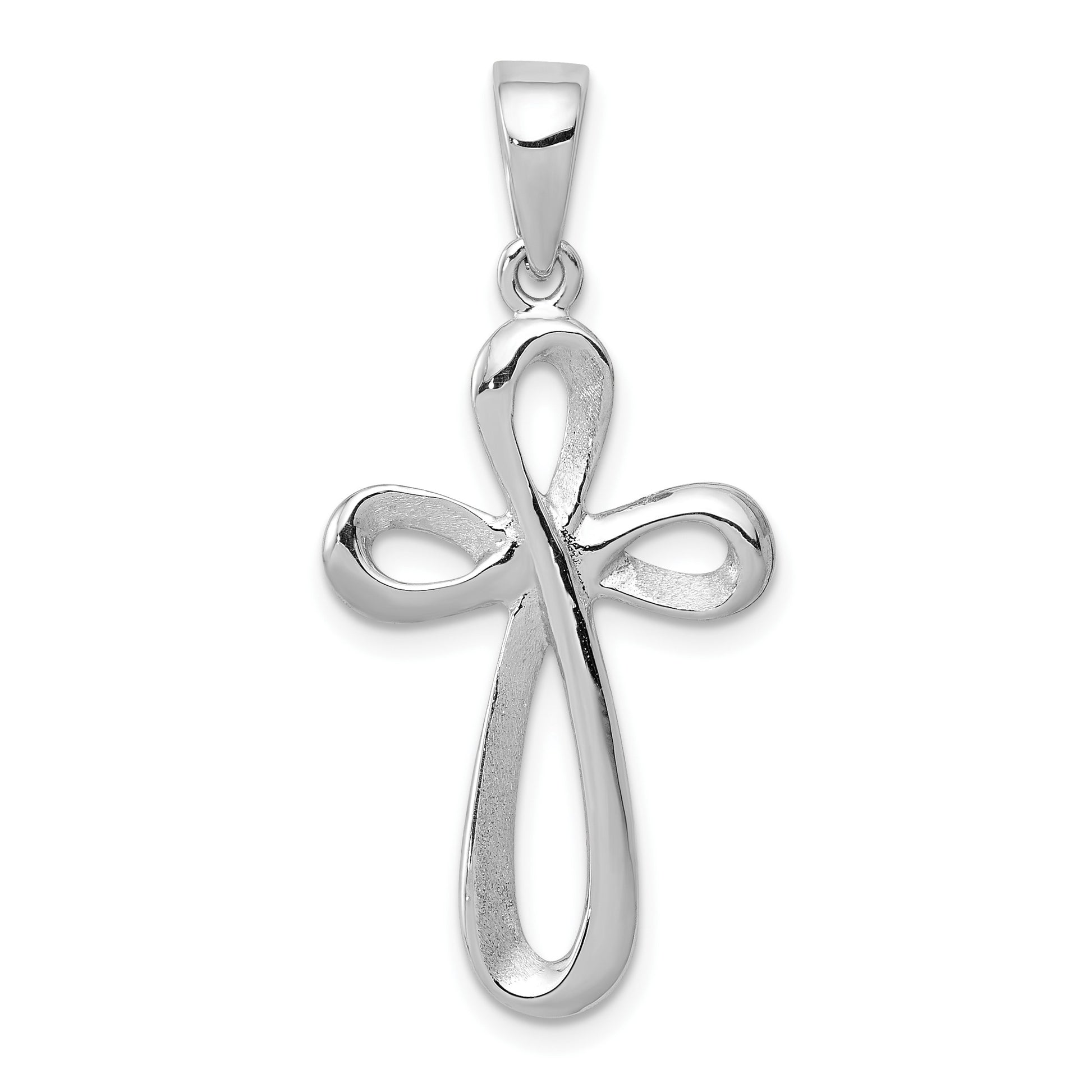 14k White Gold Polished Ribbon Cross Pendant