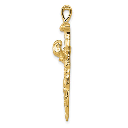 14K Polished and Textured Nail Cross Charm