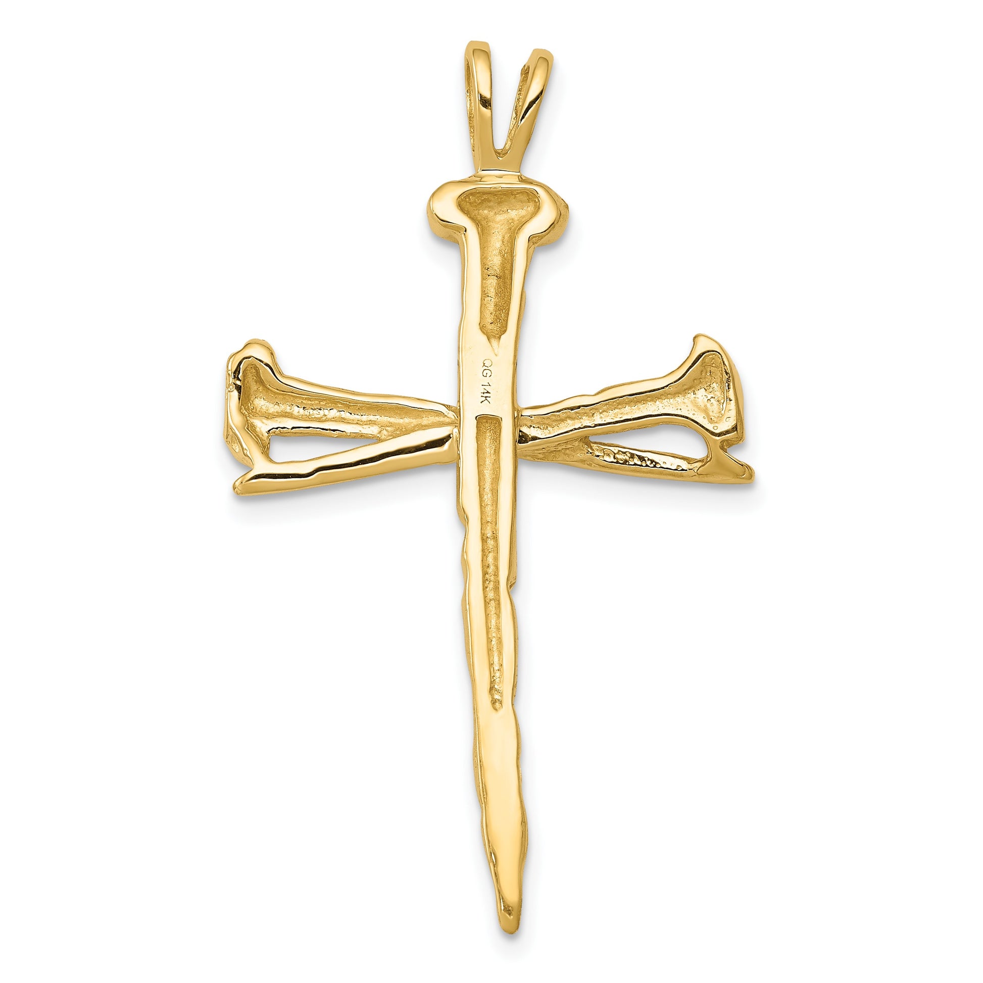 14K Polished and Textured Nail Cross Charm