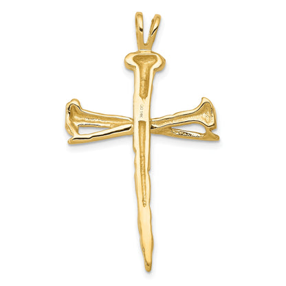 14K Polished and Textured Nail Cross Charm