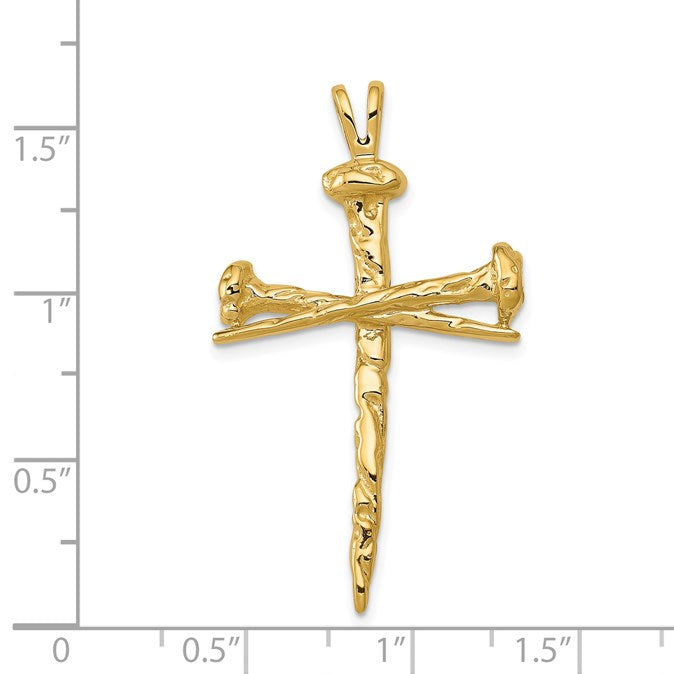 14K Polished and Textured Nail Cross Charm