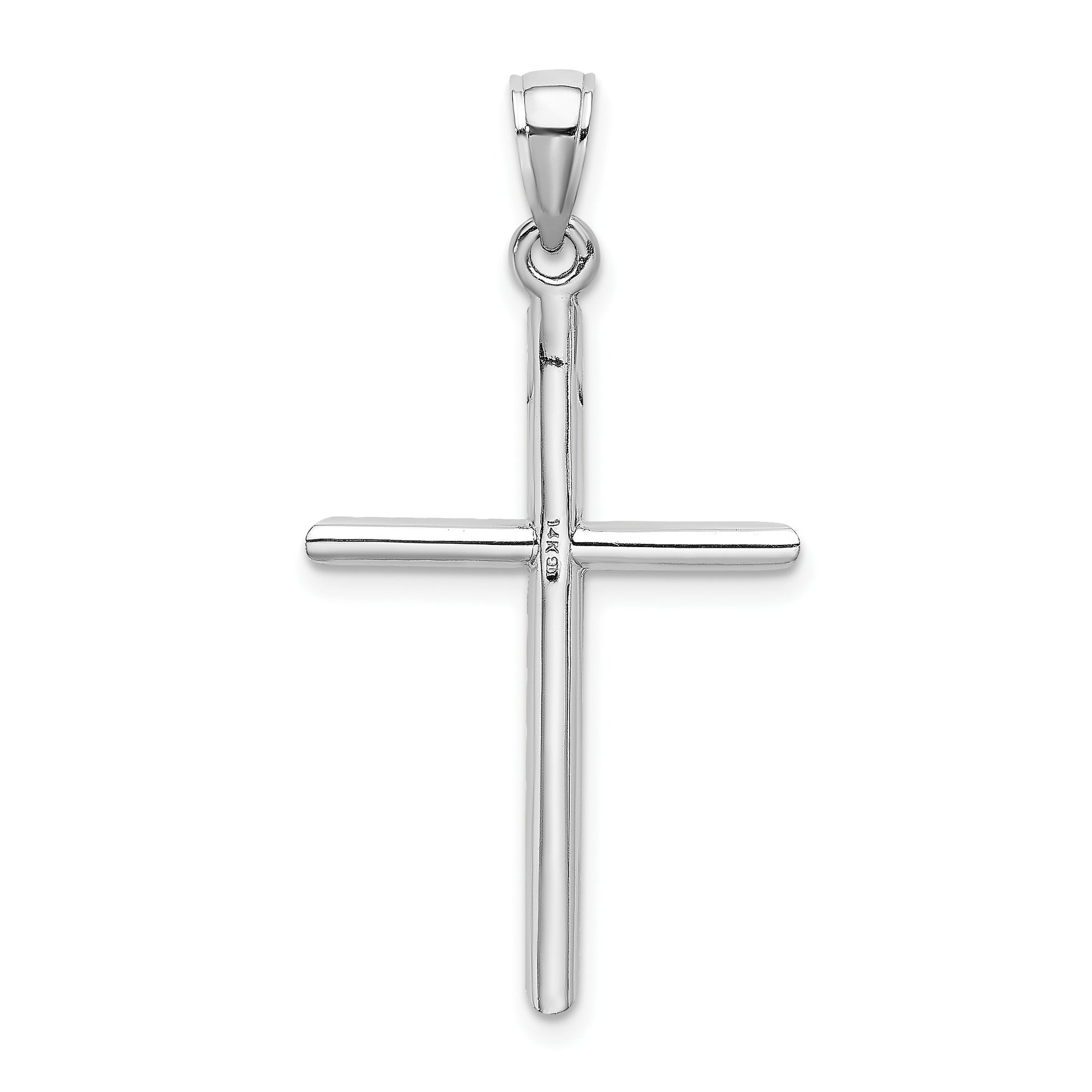 14k White Gold Polished Tube Cross Pendant