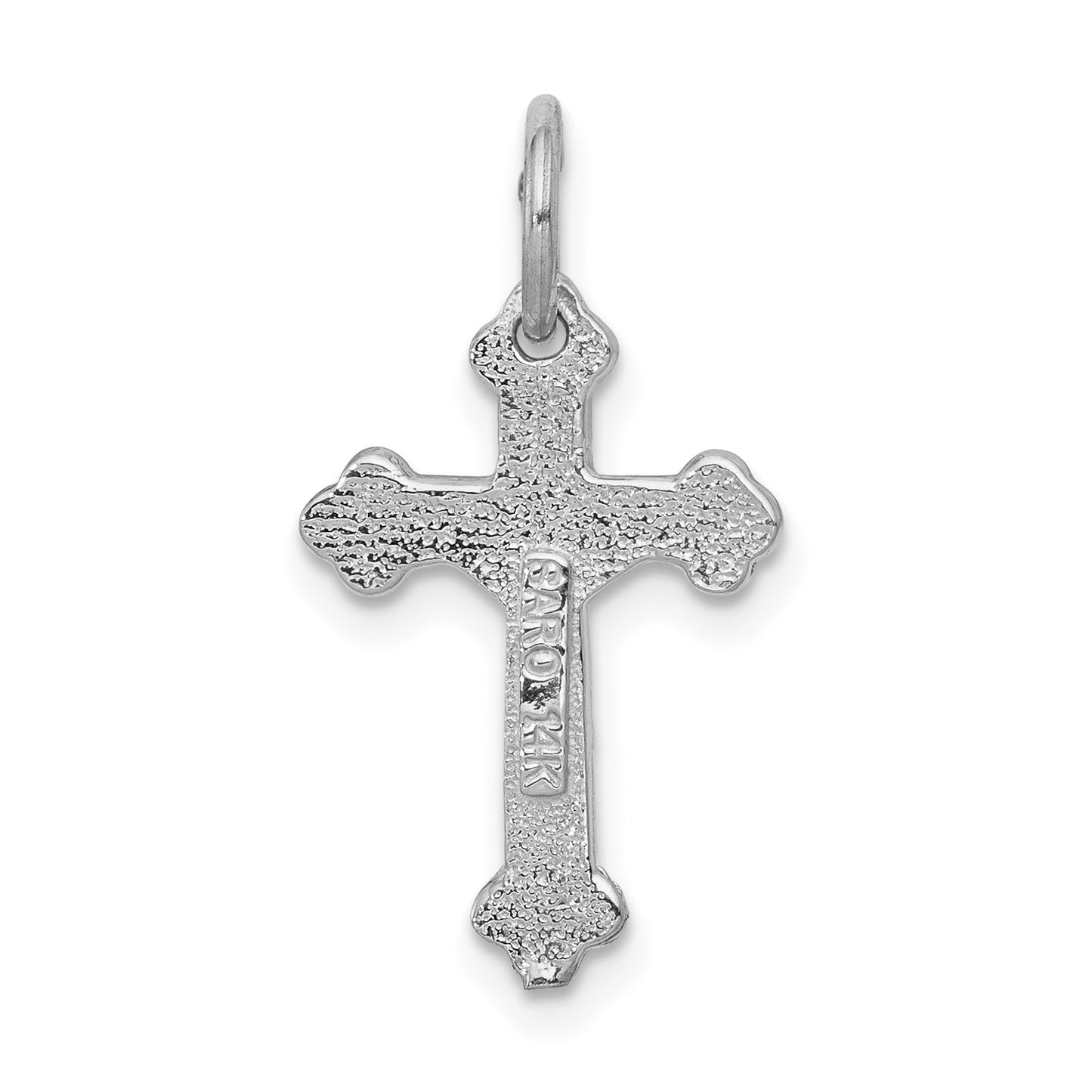 14k White Gold Satin Diamond-cut Crucifix Charm