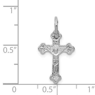 14k White Gold Satin Diamond-cut Crucifix Charm