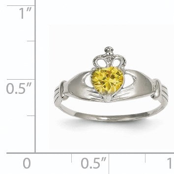 14k White Gold CZ November Birthstone Claddagh Heart Ring