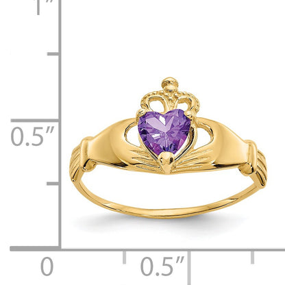 14k CZ February Birthstone Claddagh Heart Ring