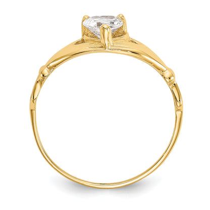 14k CZ April Birthstone Claddagh Heart Ring