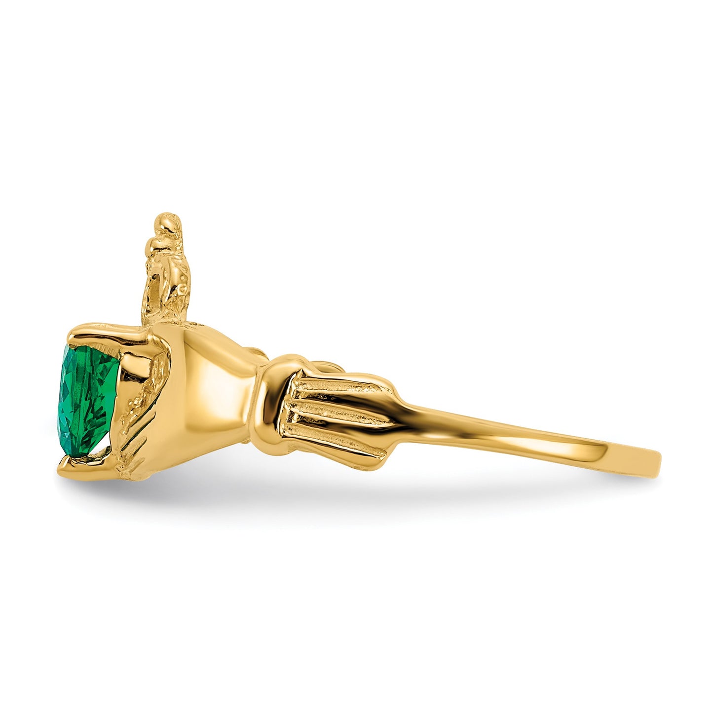 14k CZ May Birthstone Claddagh Heart Ring