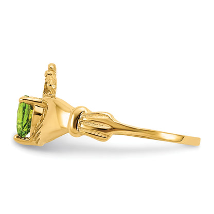 14k CZ August Birthstone Claddagh Heart Ring
