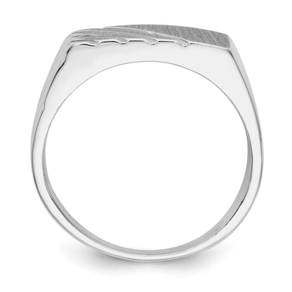 14k White Gold 16.5x7.5mm Rectangle Stripe Open Back Mens Signet Ring