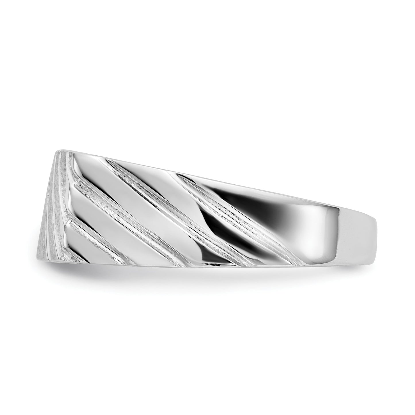 14k White Gold 16.5x7.5mm Rectangle Stripe Open Back Mens Signet Ring
