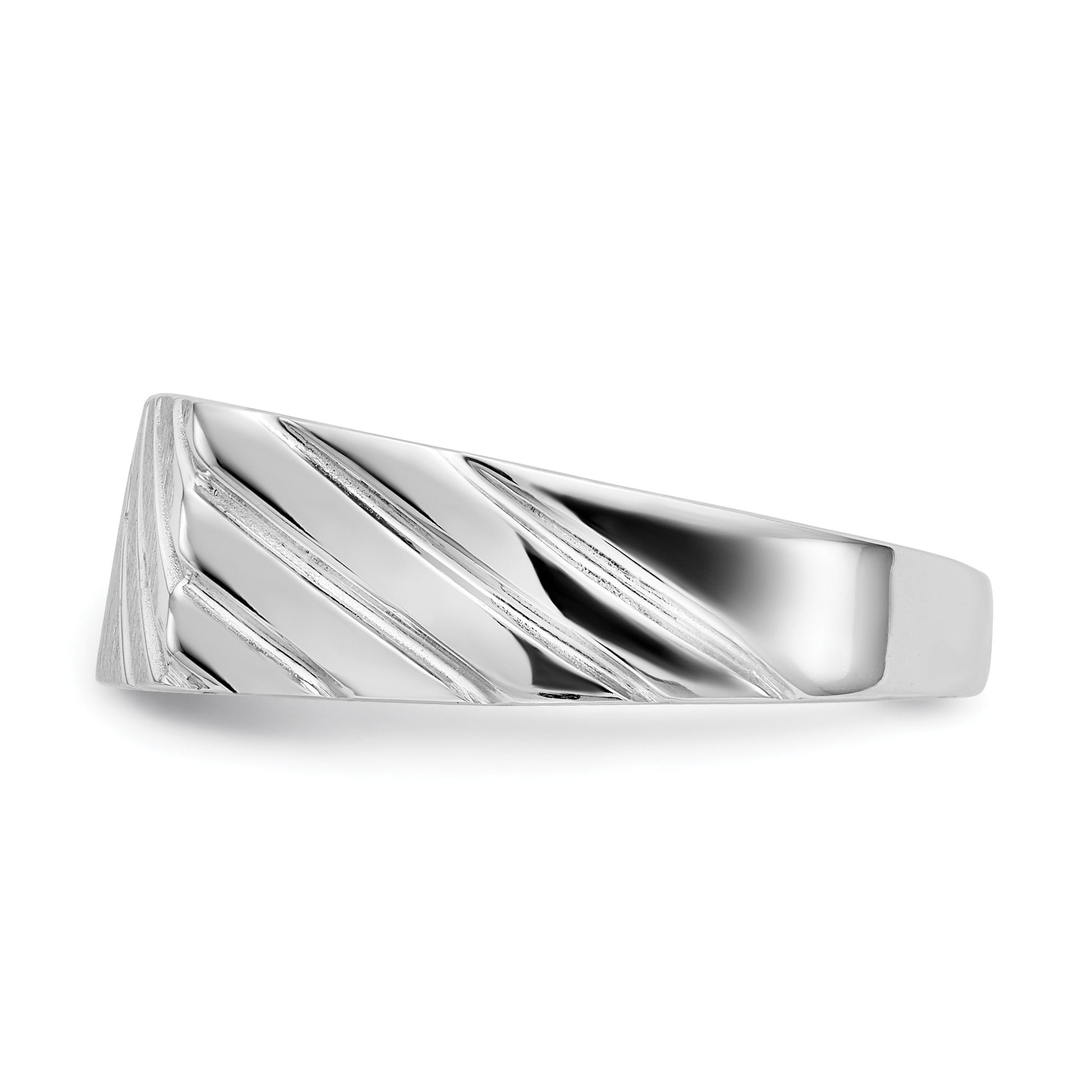 14k White Gold 16.5x7.5mm Rectangle Stripe Open Back Mens Signet Ring