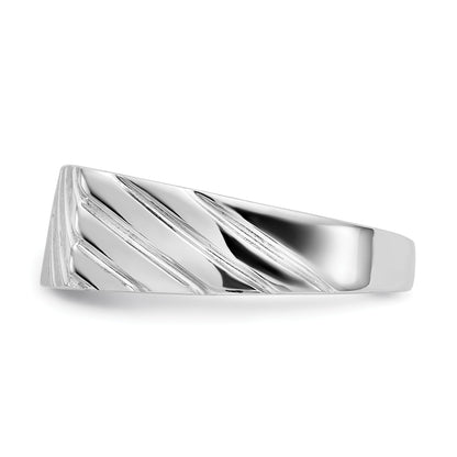 14k White Gold 16.5x7.5mm Rectangle Stripe Open Back Mens Signet Ring