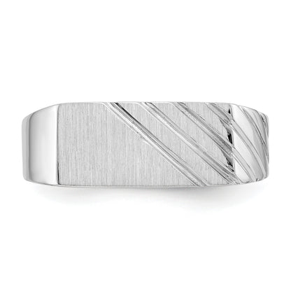 14k White Gold 16.5x7.5mm Rectangle Stripe Open Back Mens Signet Ring