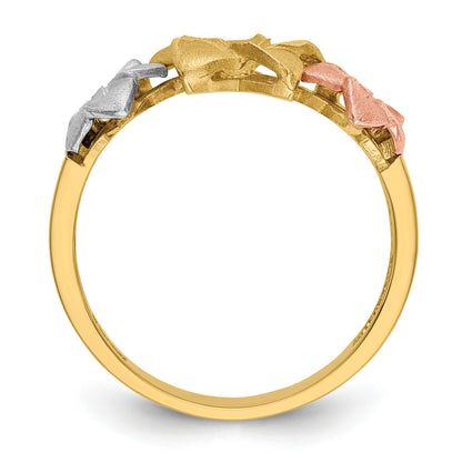 14k Tri-color Three Plumeria Flowers Ring