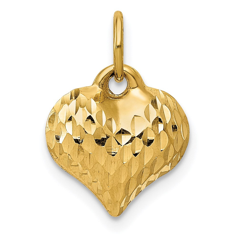 14K Polished and Textured 3-D Heart Pendant