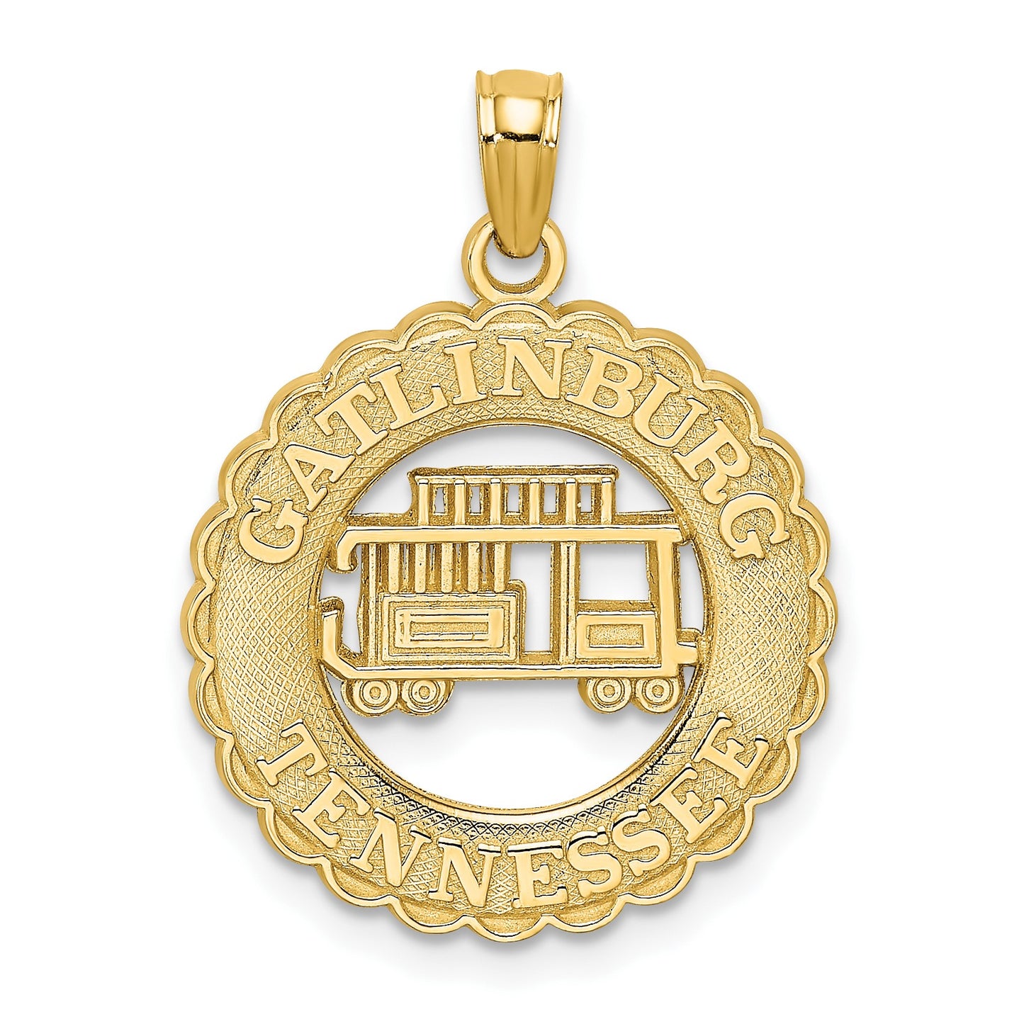 14k GATLINBURG TENNESSEE with Trolley Car in Circle Charm