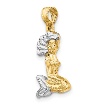 14K with White Rhodium 3-D Mermaid Pendant