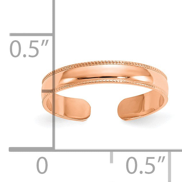 14k Rose Gold Adjustable 3mm Milgrain Band Toe Ring