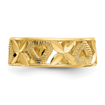 14k Diamond-cut X-and-Heart Toe Ring