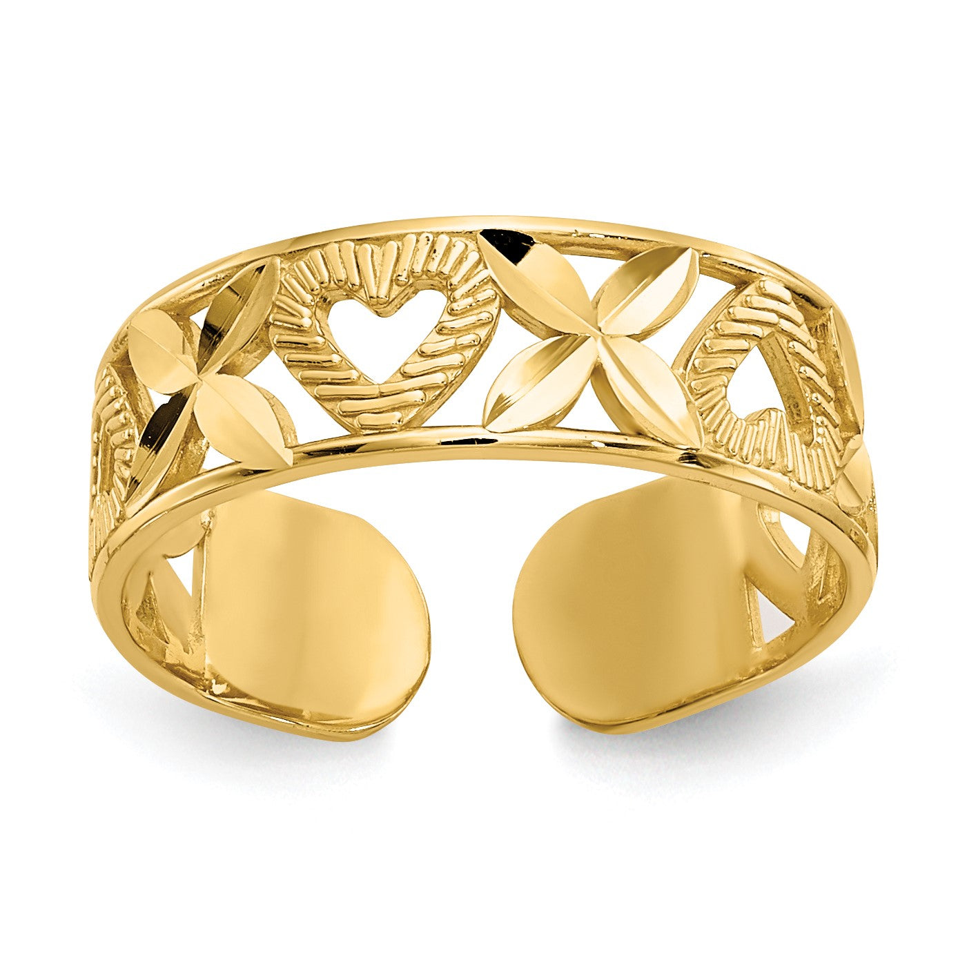 14k Diamond-cut X-and-Heart Toe Ring