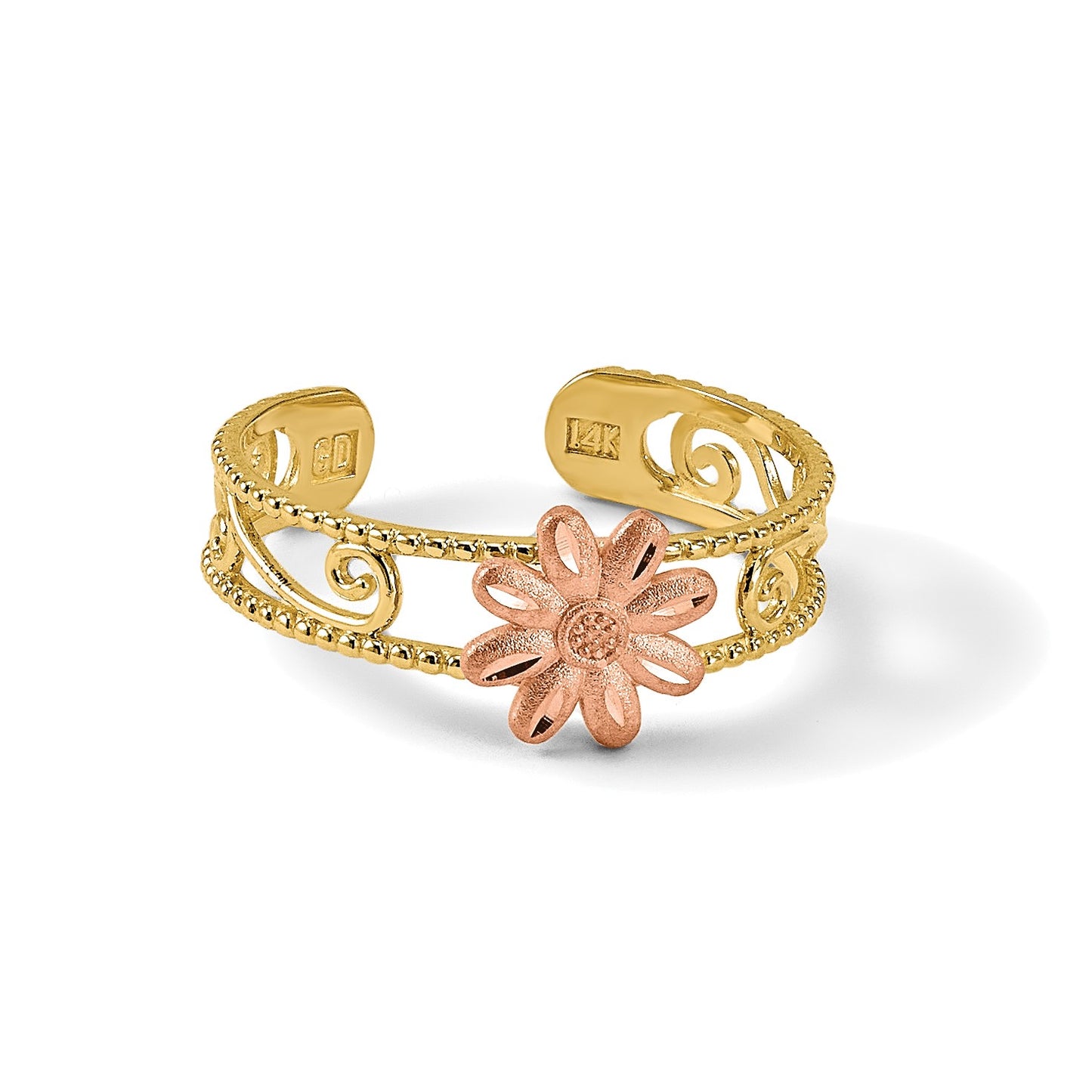 14k Two-tone Flower Toe Ring