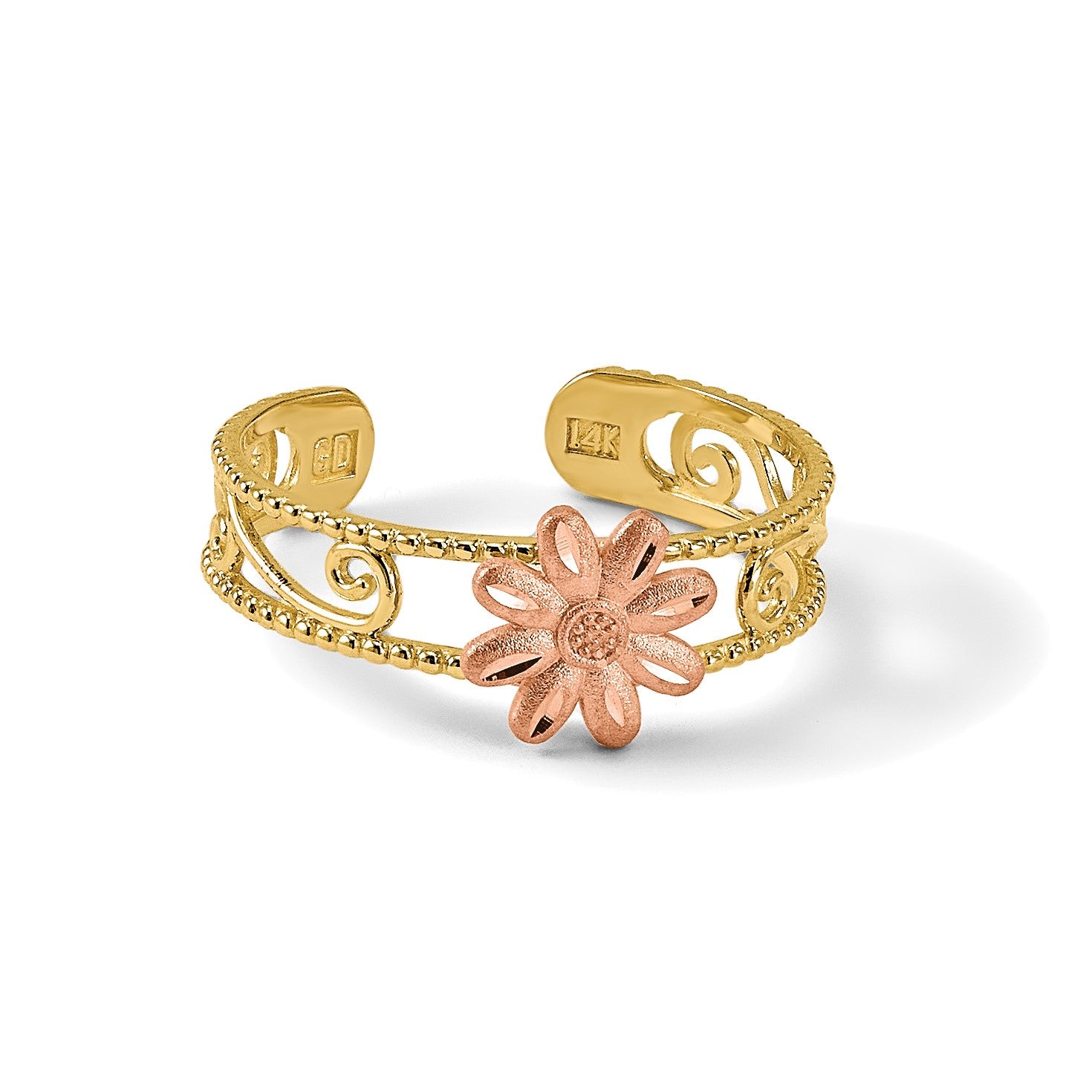 14k Two-tone Flower Toe Ring