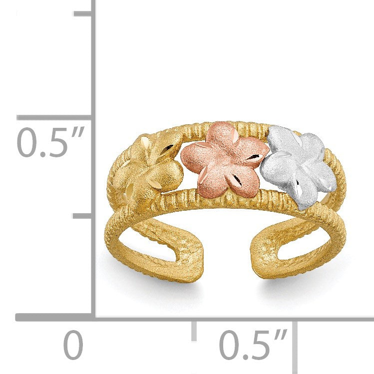 14k Two-tone and White Rhodium Plumeria Toe Ring