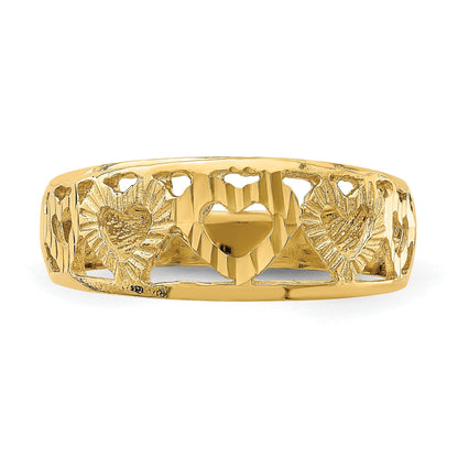 14k Diamond-cut 5 Heart Ring