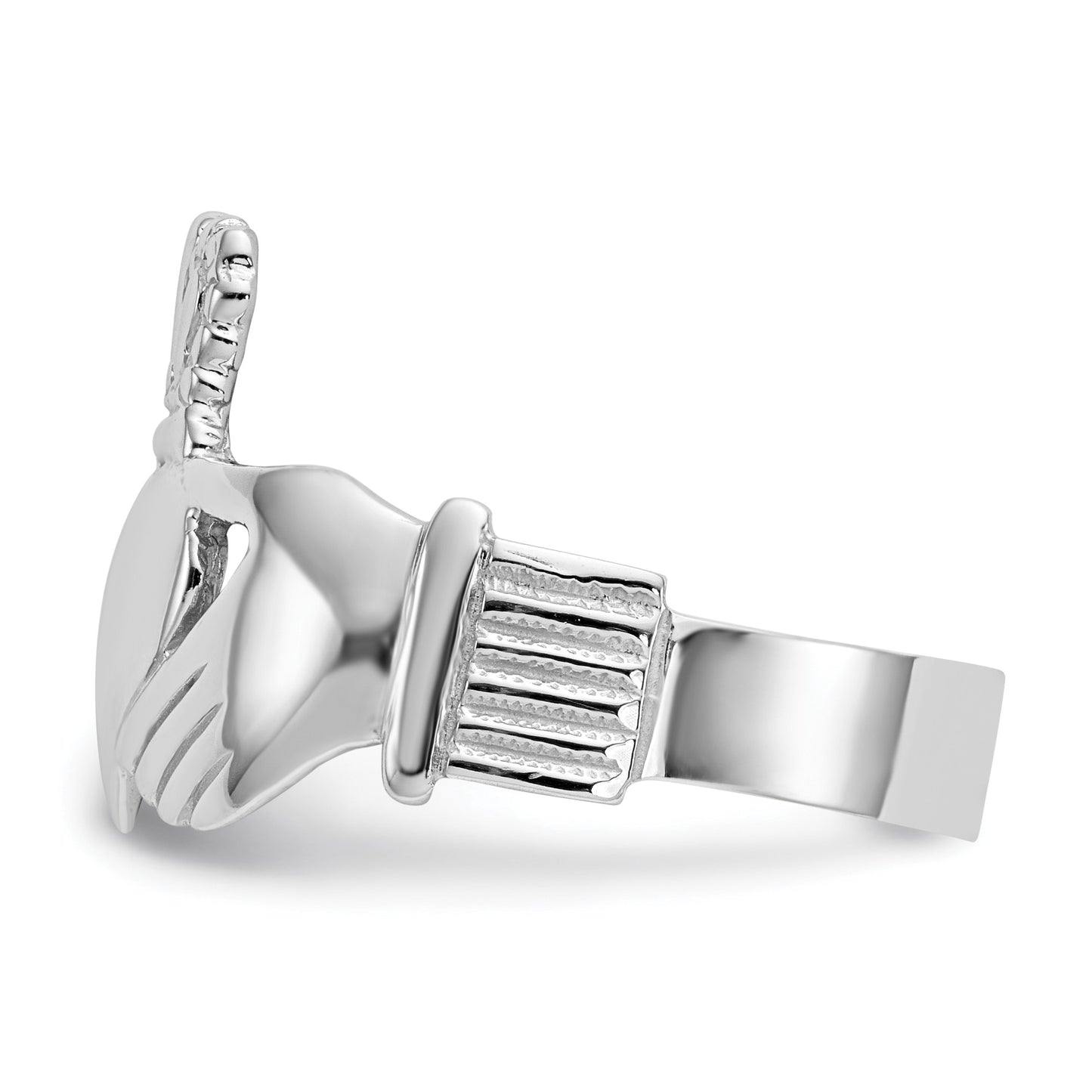 14k White Gold Mens Polished Claddagh Ring