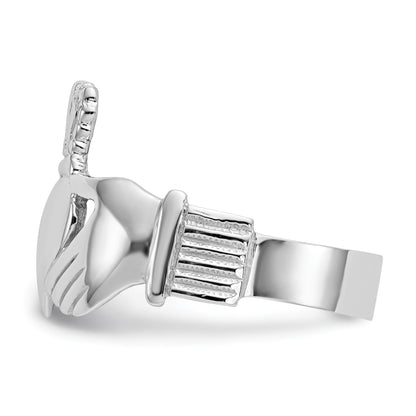 14k White Gold Mens Polished Claddagh Ring