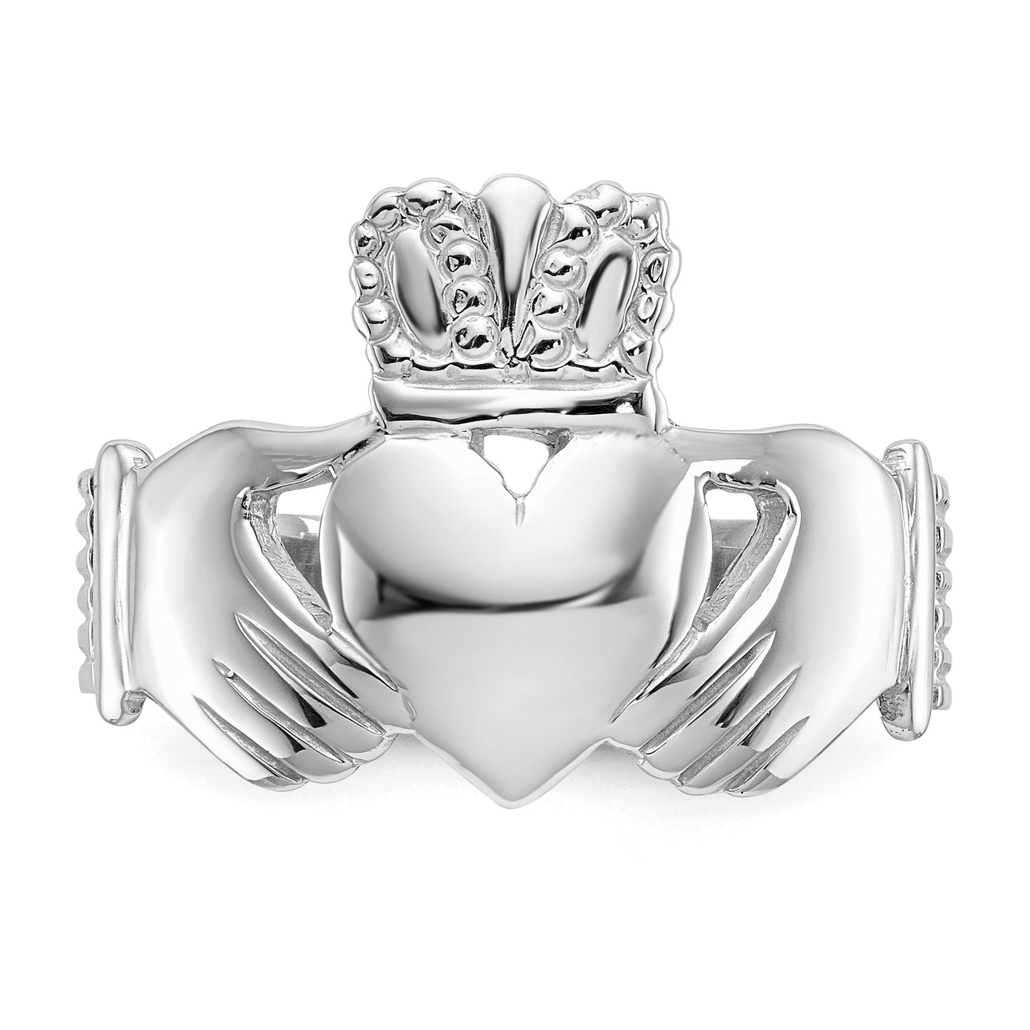 14k White Gold Mens Polished Claddagh Ring