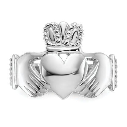 14k White Gold Mens Polished Claddagh Ring