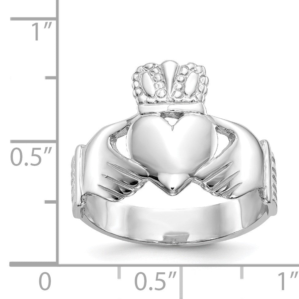 14k White Gold Mens Polished Claddagh Ring
