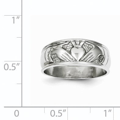 14k White Gold Ladies Polished Claddagh Band